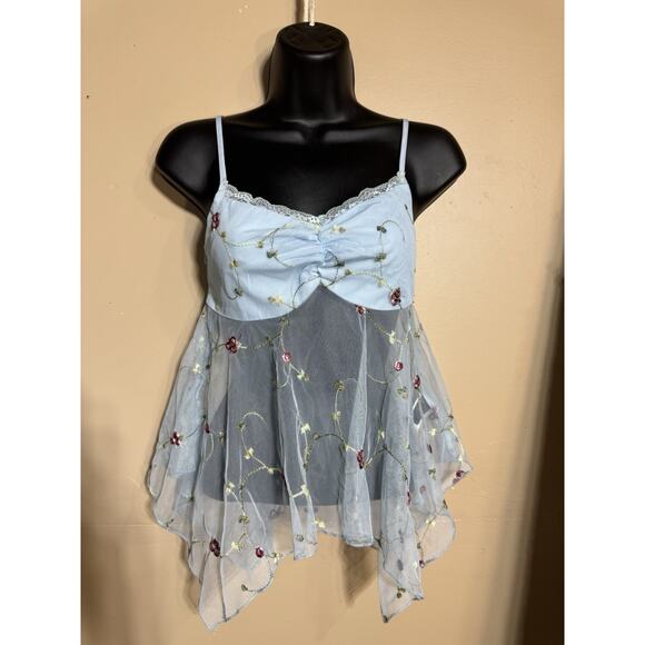 Y2k Inspire Fairy Top XS Embroidered Floral Babydoll Strappy Blue Fairycore - Picture 1 of 8